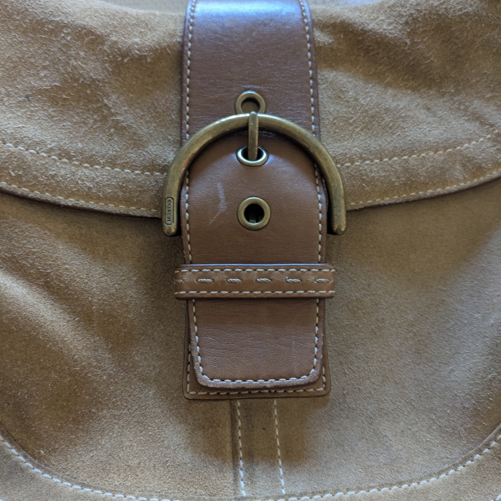 Coach Vintage Tan Suede Hobo Bag with 2 small ink marks. - Picture 4 of 8